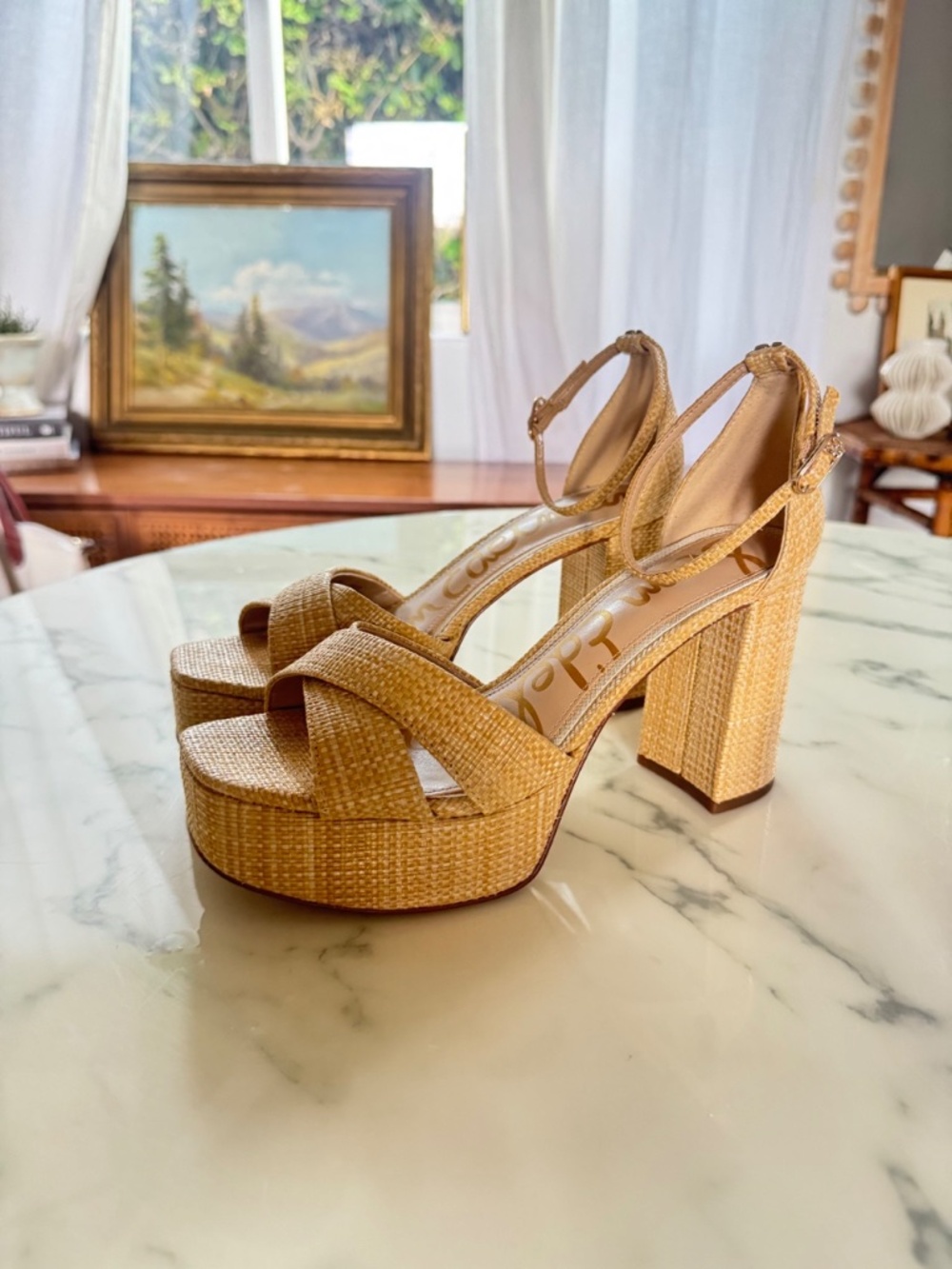 Sam Edelman Savannah Platform Sandals in Amber Gold — Size 7.5